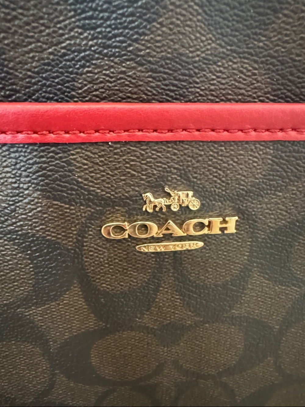 Coach Brown Signature Crossbody with Red Trim - Picture 3 of 5